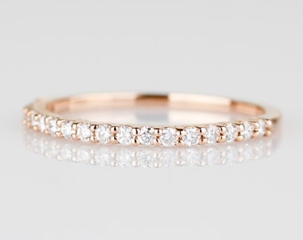 Natural Diamond Half Eternity Ring SOLID Gold | 14k or 18k Gold Wedding Band | Yellow | White | Rose Gold | 1.5 mm Diamond Wedding Ring