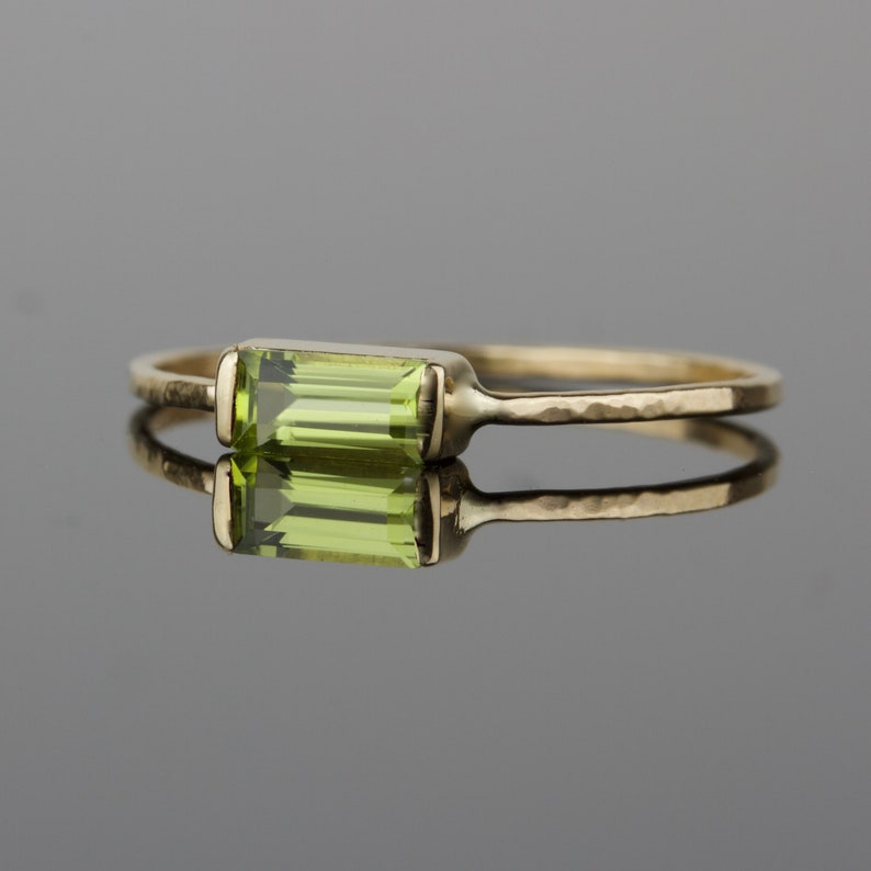 Peridot Baguette Ring | SOLID 14k Gold Peridot Baguette Ring | Art Deco Ring | Rose Gold | Yellow Gold | White Gold | August Birthstone 