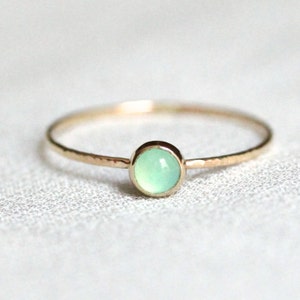 Vivid Green Chrysoprase Ring in SOLID 14k Gold - Simple and Tiny SOLID 14k Gold Dainty Chrysoprase Stack Ring - Yellow Gold