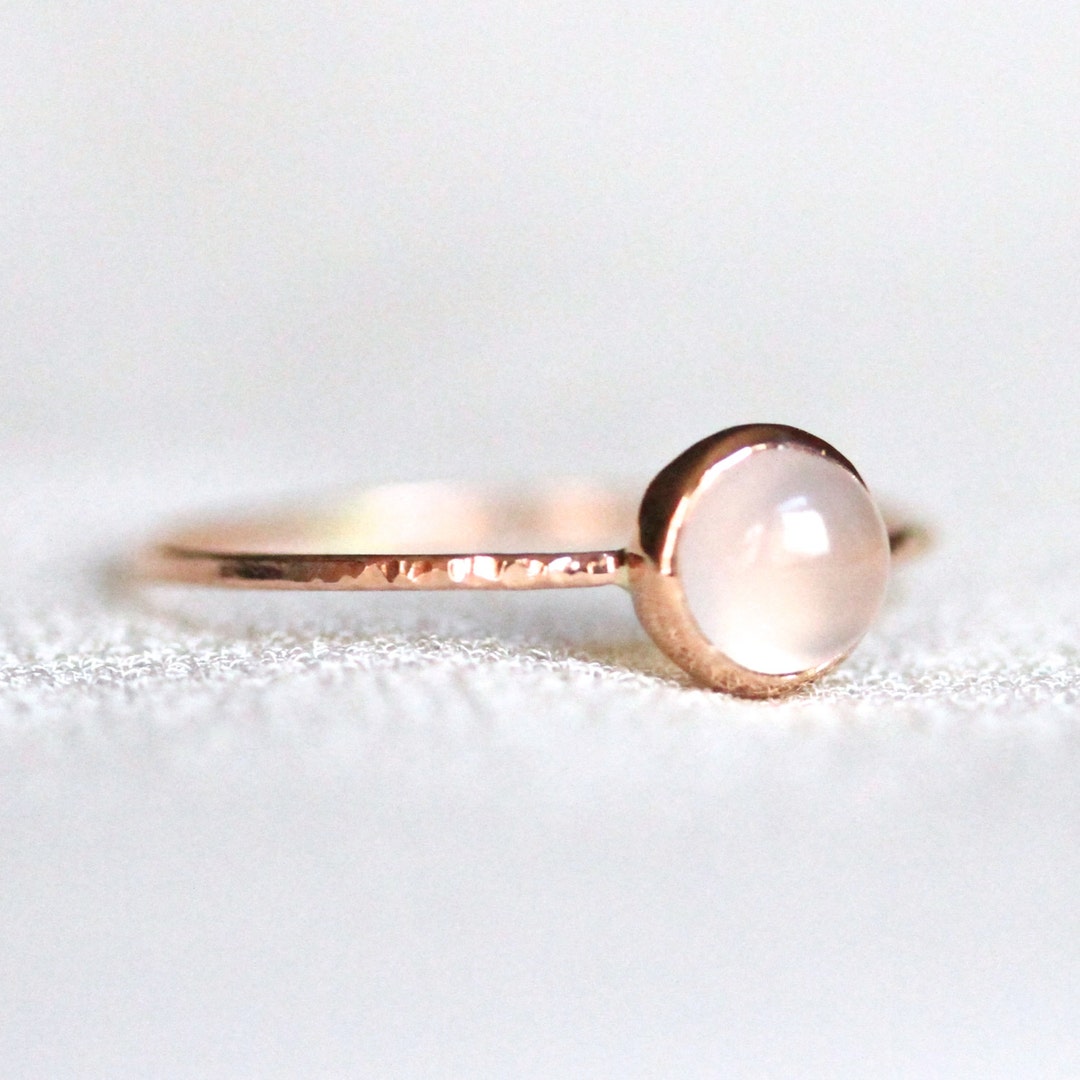SOLID Gold Pink Chalcedony Stack Ring Simple Rose Gold - Etsy