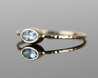 SOLID 14k Gold Aquamarine Oval Ring | Natural Aquamarine Art Nouveau Ring | March Birthstone Ring | White Yellow Rose Gold Aquamarine Ring