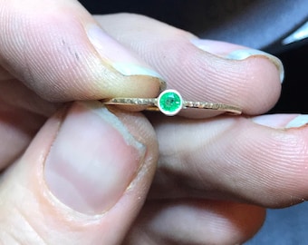 SOLID Gold Natural Emerald Stack Ring | 14k | May Birthstone Ring | Rose Gold | White Gold | Yellow Gold | Hammered Ring | Vivid
