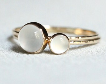 Select Two Stones - SOLID 14k Gold Gemstone Stack Rings - Dainty Delicate Birthstone Orbs - Simple Beautiful 14K Gold Stack Rings