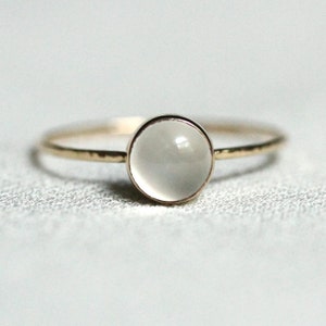 SOLID Gold Natural Moonstone Stack Ring | Delicate Moonstone Bubble Ring | Simple 14K Gold Moonstone Ring | Cat Eye Ring