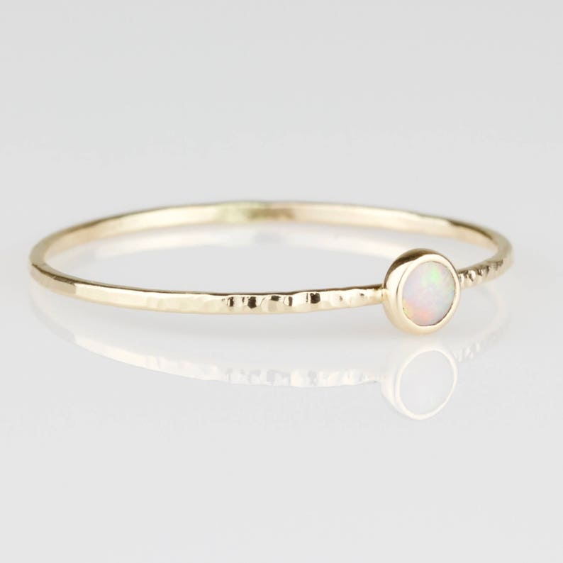 Natural AAA SOLID Opal SOLID 14k Gold Stack Ring Genuine Australian White Opal October Birthstone image 3