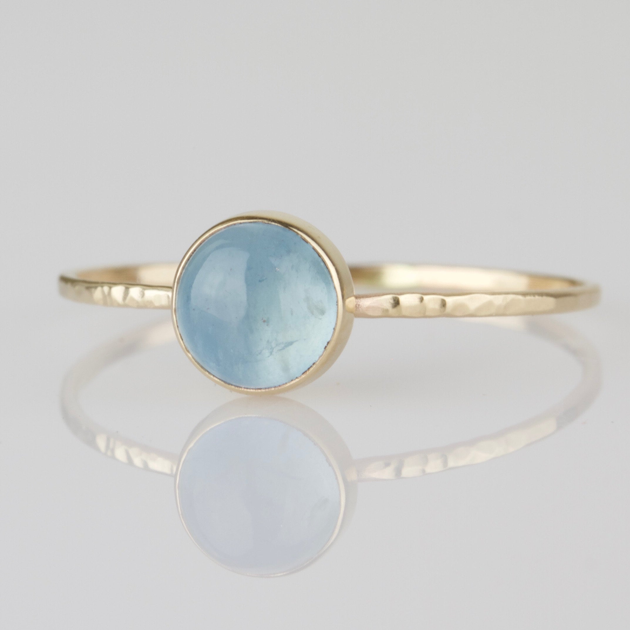 Natural Aquamarine Ring | March Birthstone Ring | SOLID 14k Gold Aquamarine Cabochon Ring | Sky Blue Aquamarine | Natural Aquamarine Ring |