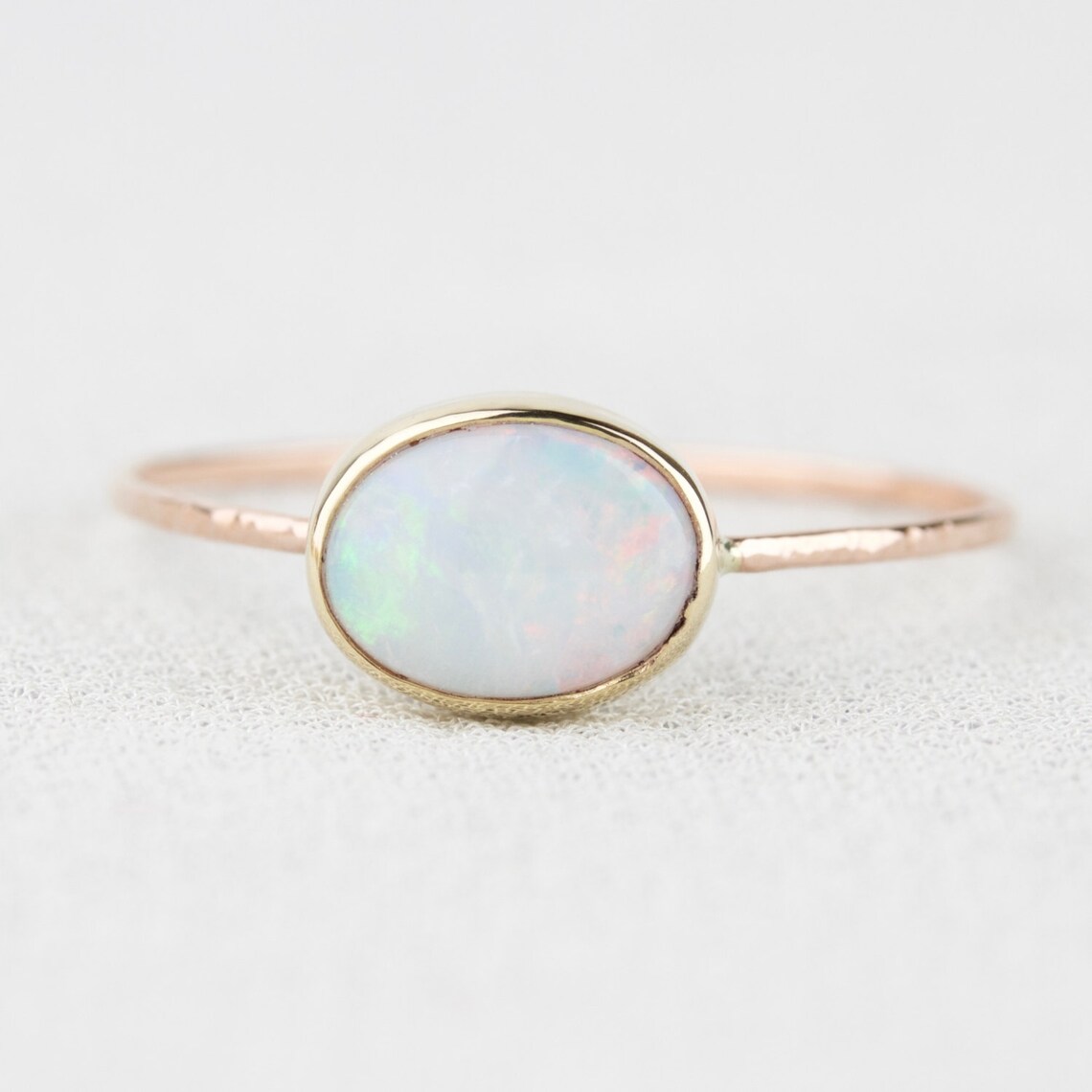 SOLID Gold Natural AAA Oval Opal Ring | 14k Gold Simple Stack Ring With ...