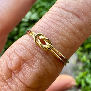 SOLID Gold Lovers Knot Stack Ring | 14k or 18k | White Green Yellow or Rose Gold Tiny Knot Ring | Delicate Memory Ring