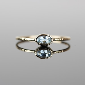 Natural Oval Aquamarine Ring | SOLID Gold Aquamarine Ring | Simple Aquamarine Ring | Genuine Aquamarine | March Birthstone Ring