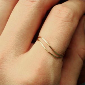 Wave Stacking Rings | Two Hammered 14k Gold Wave Rings - SOLID 14k or 18k Gold Wave Rings | Delicate Wave Rings