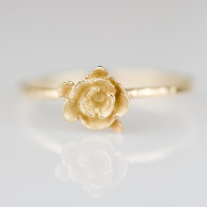 14k Rose Ring | Dainty Flower Ring | SOLID Gold Flower Ring | Hand Carved Rose | Flower Stacking Ring | Gold Botanical Ring