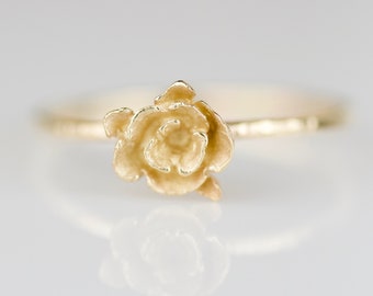 14k Rose Ring | Dainty Flower Ring | SOLID Gold Flower Ring | Hand Carved Rose | Flower Stacking Ring | Gold Botanical Ring