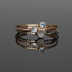 SOLID Gold Custom Birthstone Set | Gemstone Stacking Ring | Delicate Gold Ring | 14k Rose or Yellow or White Gold | Tiny Thin Gemstones