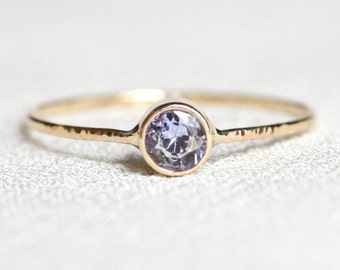 Delicate Tanzanite SOLID 14k Rose or White or Yellow Gold Stack Ring - Dainty Sparkling Thread of Gold - December Birthstone