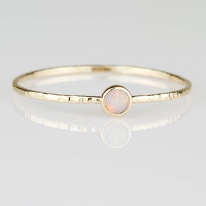 Naturalny opal AAA SOLID - 14-karatowe złoto - pierścień Stack - prawdziwy australijski biały opal - kamień urodzinowy października