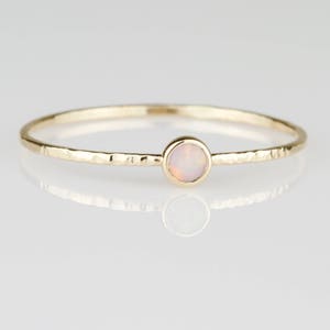 Natural AAA SOLID Opal SOLID 14k Gold Stack Ring Genuine Australian White Opal October Birthstone image 1