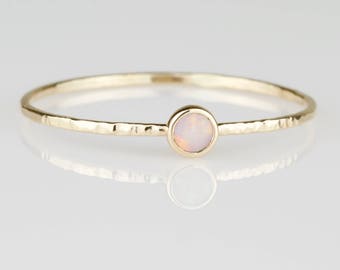Natural AAA SOLID Opal - SOLID 14k Gold - Stack Ring - Genuine Australian White Opal - October Birthstone