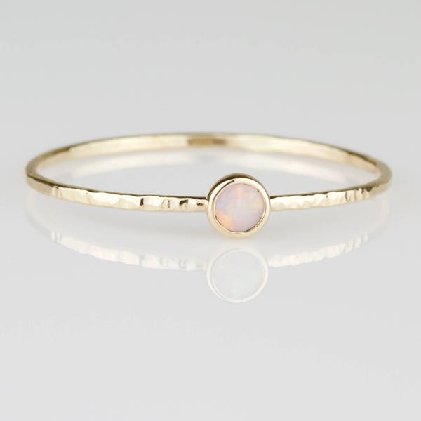 Natural AAA SOLID Opal - SOLID 14k Gold - Stack Ring - Genuine Australian White Opal - October Birthstone