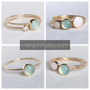 SOLID Gold Aqua Chalcedony Ring Simple Tiny Gold Chalcedony Stack Ring Hammered Gold Band Delicate Chalcedony Ring image 5