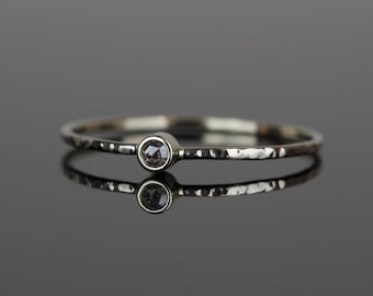 Elegant rosenslipad diamantring | Massivt 14k guld | Rosé-, vitt- eller gult guld | Liten diamantstapelring | Tunn diamantstapelring