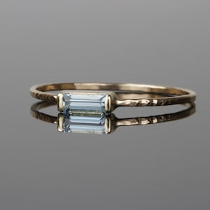 SOLID 14k Gold Aquamarine Baguette Ring | Natural Aquamarine Art Deco Ring | March Birthstone Ring | White Rose Yellow Gold Aquamarine Ring