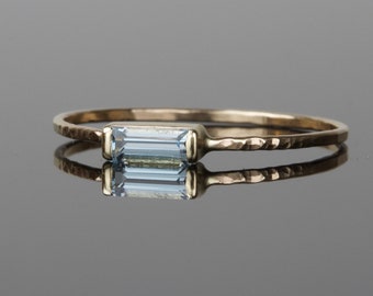 SOLID 14k Gold Aquamarine Baguette Ring | Natural Aquamarine Art Deco Ring | March Birthstone Ring | White Rose Yellow Gold Aquamarine Ring