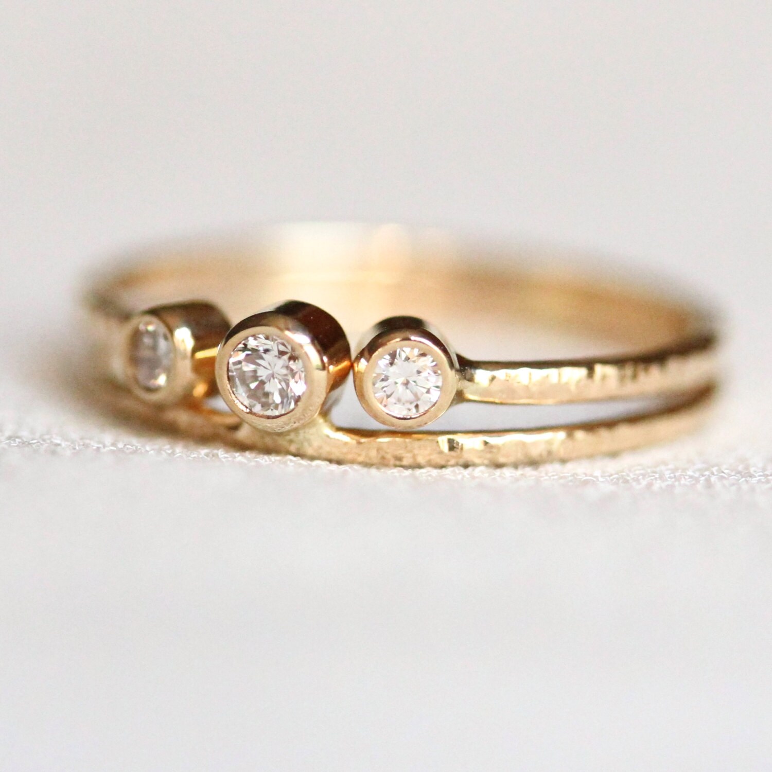 Three Diamonds Modern Wedding Set Two White Diamond Rings - Etsy