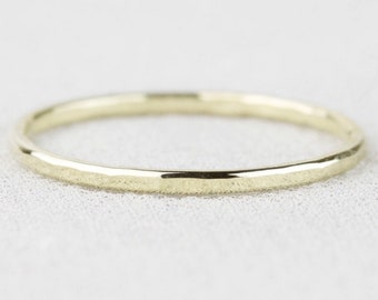 SOLID Gold 1mm Ring | Simple Thin Gold Ring | Hammered Gold Ring | Delicate Wedding Band | 14k or 18k White Green Yellow or Rose Gold