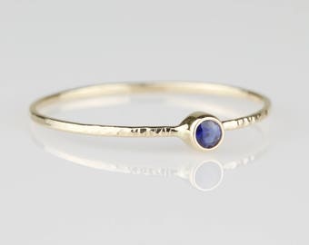 SOLID Gold Natural Blue Sapphire Ring | Delicate Gold September Birthstone Ring | Yellow Gold | White Gold | Rose Gold | Skinny Stack Ring
