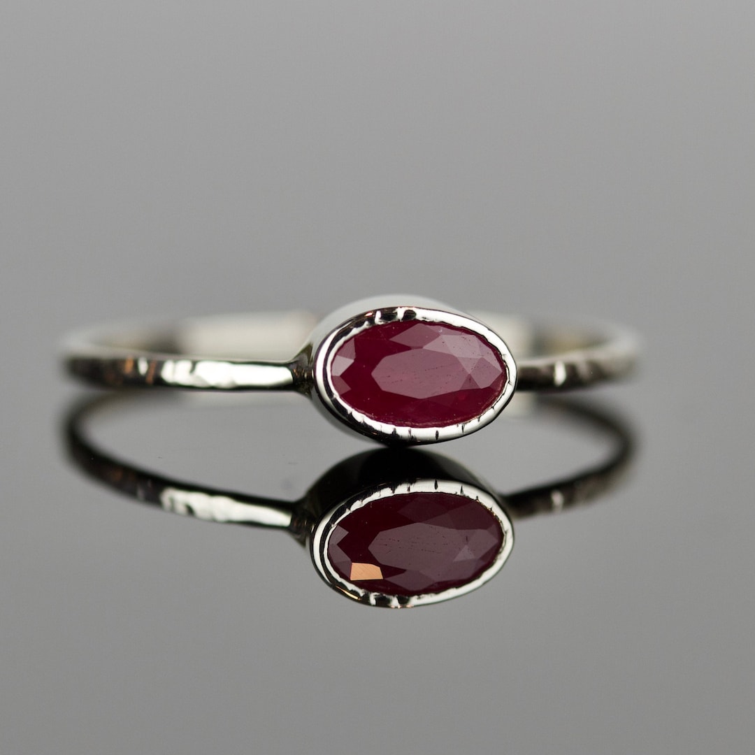 Natural Oval Ruby Ring | SOLID 14k Gold | July Birthstone Stack Ring ...