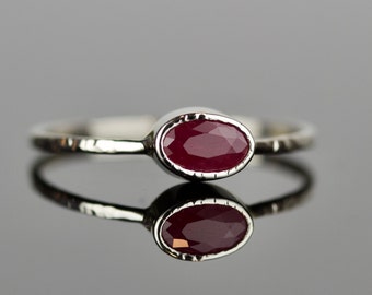 Natural Oval Ruby Ring | SOLID 14k Gold | July Birthstone Stack Ring | Delicate Dainty Ruby Ring | White Yellow or Rose Gold Ring
