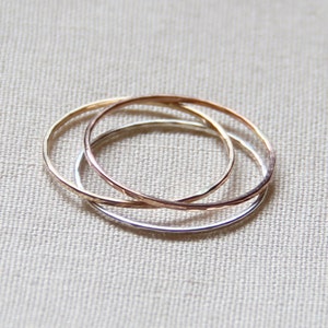 SOLID 14k Gold Rings 14k or 18k Gold Tricolor Stack Rings SOLID 14k or 18k Gold Rose White Yellow Hammered Rings Mixed Metals image 1