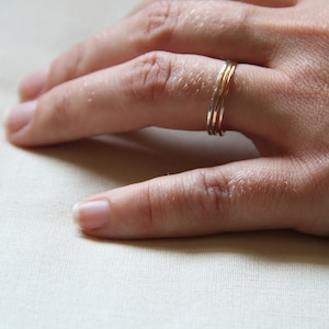 SOLID 14k Gold Rings 14k or 18k Gold Tricolor Stack Rings SOLID 14k or 18k Gold Rose White Yellow Hammered Rings Mixed Metals image 3