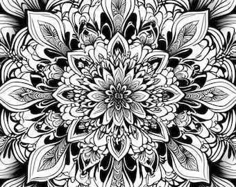 Intricate Mandala Coloring Page | Detailed Zentangle Design | Printable Adult Coloring Sheet | Instant Digital Download