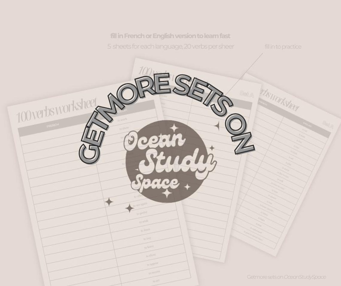 100 Most Common French Verbs - Etsy