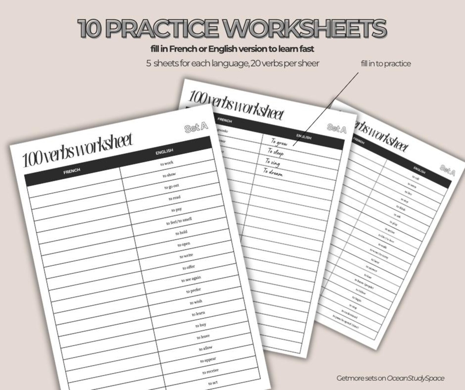 100 Most Common French Verbs - Etsy