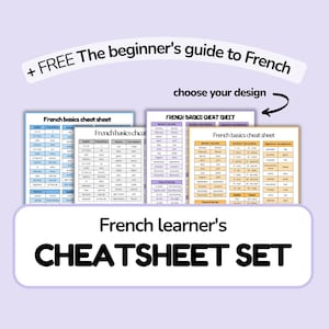 French beginner survival CHEATSHEET: Learning French Made Easy with French vocabulary and verbs - 5 different designs(PDF) +bonus free EBOOK