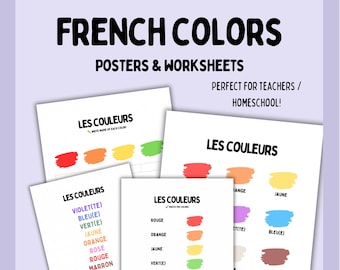 French colors vocabulary worksheets and posters  | Fun Pastel Classroom Decor Kids, French Teacher Resources, Homeschool French activities