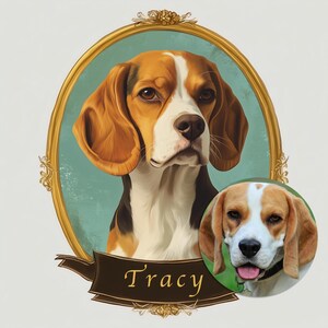 Custom Pet Portrait from Photo with Vintage Frame -  Personalized Pet Lover Gift, Pet Loss Memorial, Pillow and Mug Design