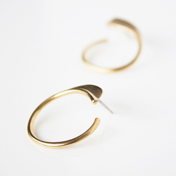 Small organic wrap post earring gold tone earring brass fin Etsy