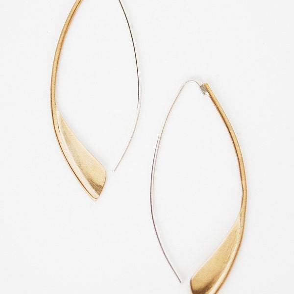 Organic threader hoop- brass hoop- brass drop earring- gold tone earring- fin drop hoop- two tone hoop