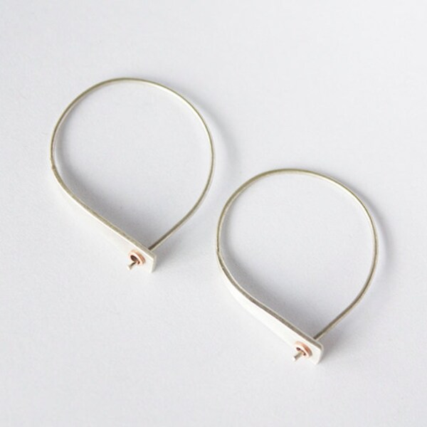 Pass through hoop earring- sterling silver hoop earring with copper tube accent- lightweight hoop earring- casual modern everyday earring