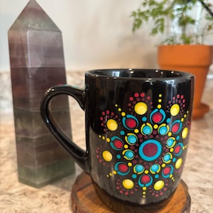 Hand painted dot mandala sacred geometry mug