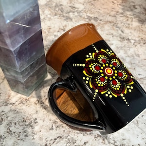 Hand painted dot mandala sacred geometry mug