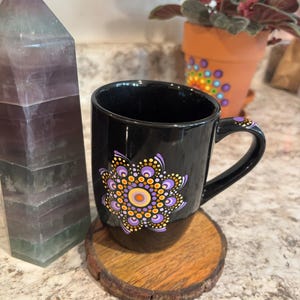 Hand painted dot mandala sacred geometry mug