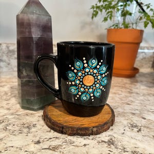 Hand painted dot mandala sacred geometry mug