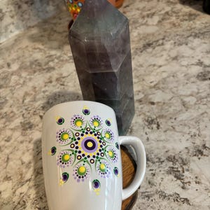 Hand painted dot mandala sacred geometry mug