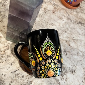 Hand painted dot mandala sacred geometry mug