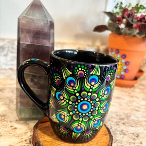 Hand painted dot mandala sacred geometry mug