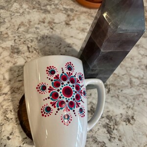 Hand painted dot mandala sacred geometry mug